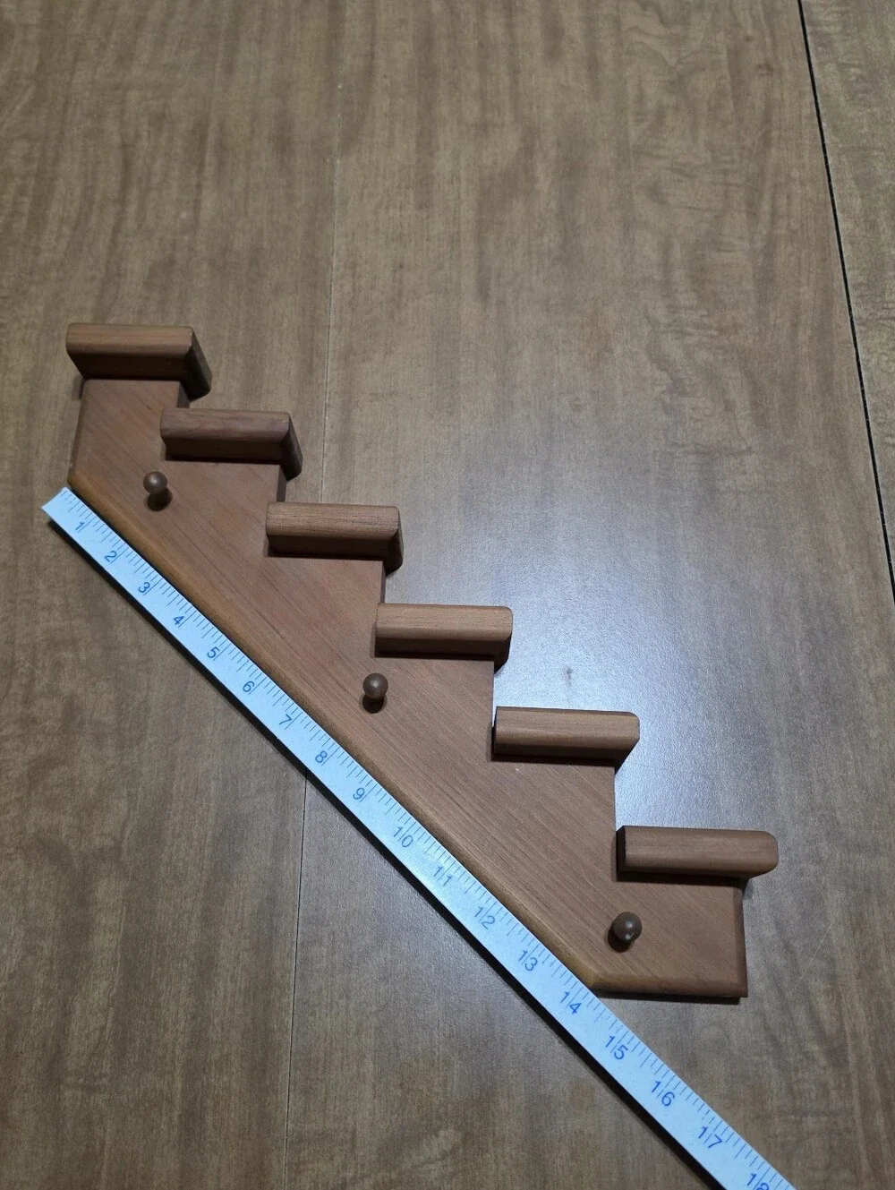 Vtg Wood Stair Step Trinket Wall Shelf Peg Staircase Cottagecore 18